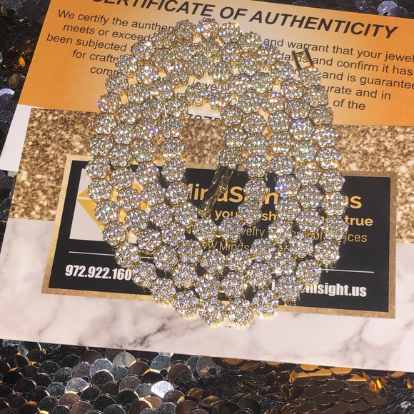 10k gold vermeil custom made chain for men, VVS clarity genuine Swarovski gems - Picture 4 of 10